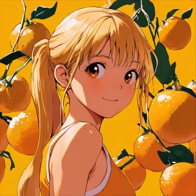 Cheerful Anime Girl with Oranges