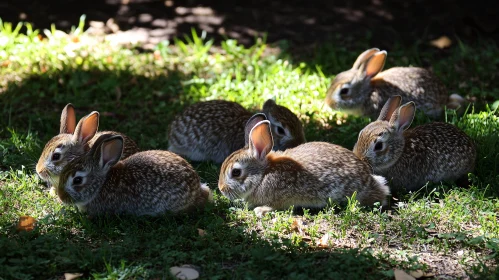 Group of Rabbits in Green Grass