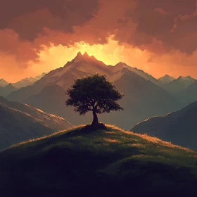 Sunset Tree on Hill