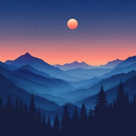 Peaceful Mountain Sunset Illustration