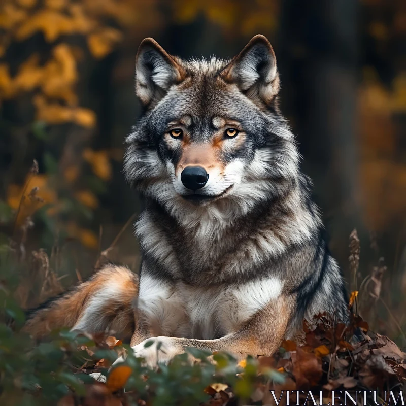 AI ART Resting Wolf in Autumnal Ambiance