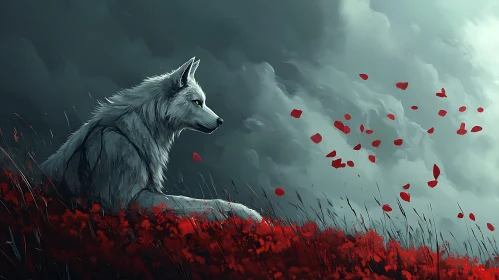 Lone Wolf in a Crimson Meadow