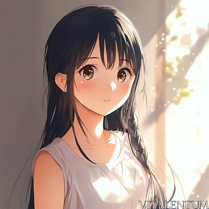 Serene Anime Girl with Braided Hair AI Image