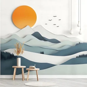 Artistic Mountain and Sun Wall Decor