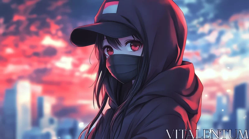 Masked Anime Girl at Sunset AI Image