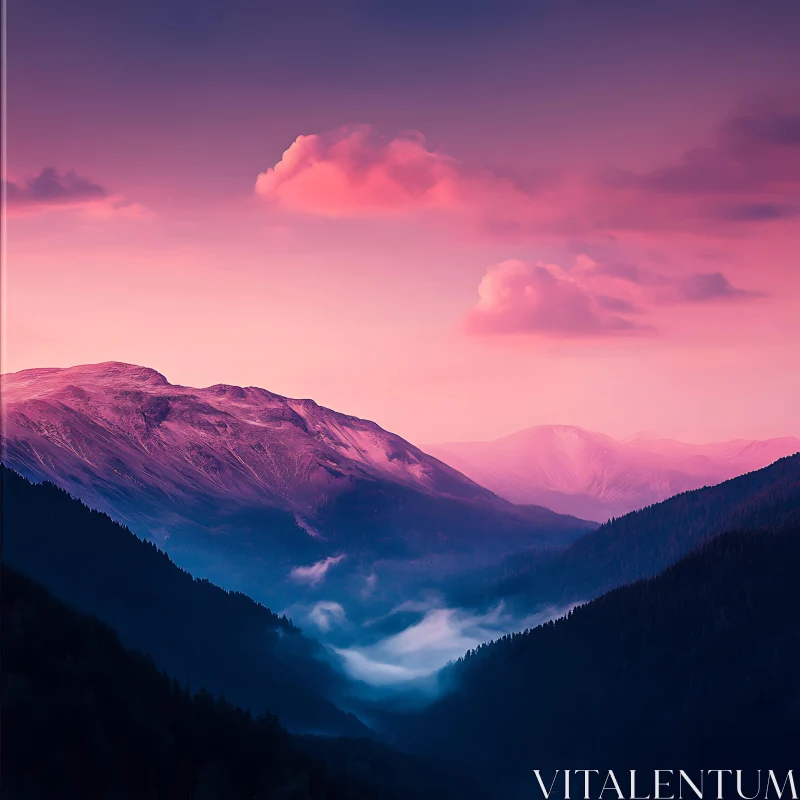 Mountain Range with Pink Sky AI Image