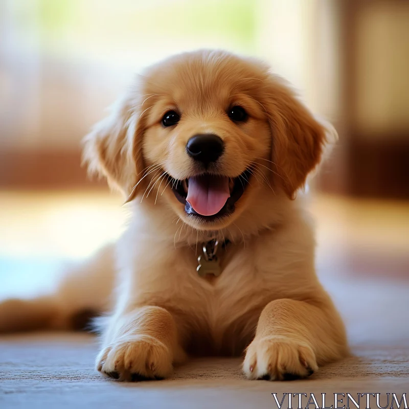 Happy Golden Retriever Puppy Indoors AI Image