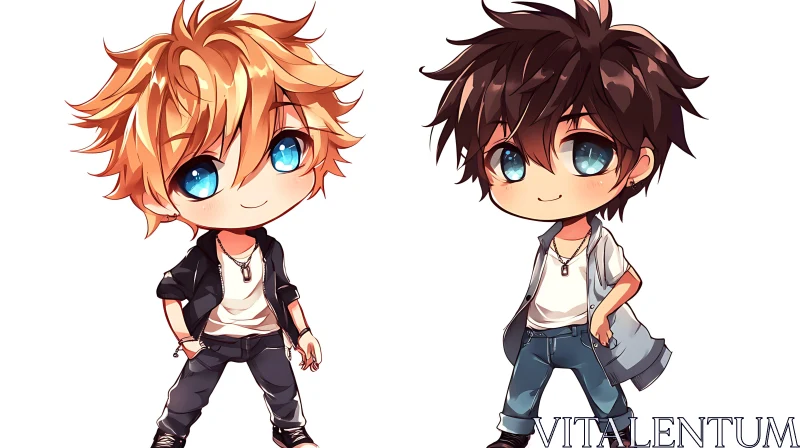 AI ART Adorable Chibi Artwork with Blue-Eyed Characters