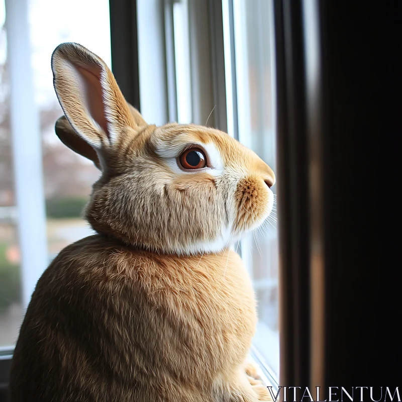 AI ART Rabbit Gazing Through Window