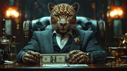 Leopard in Suit with Money