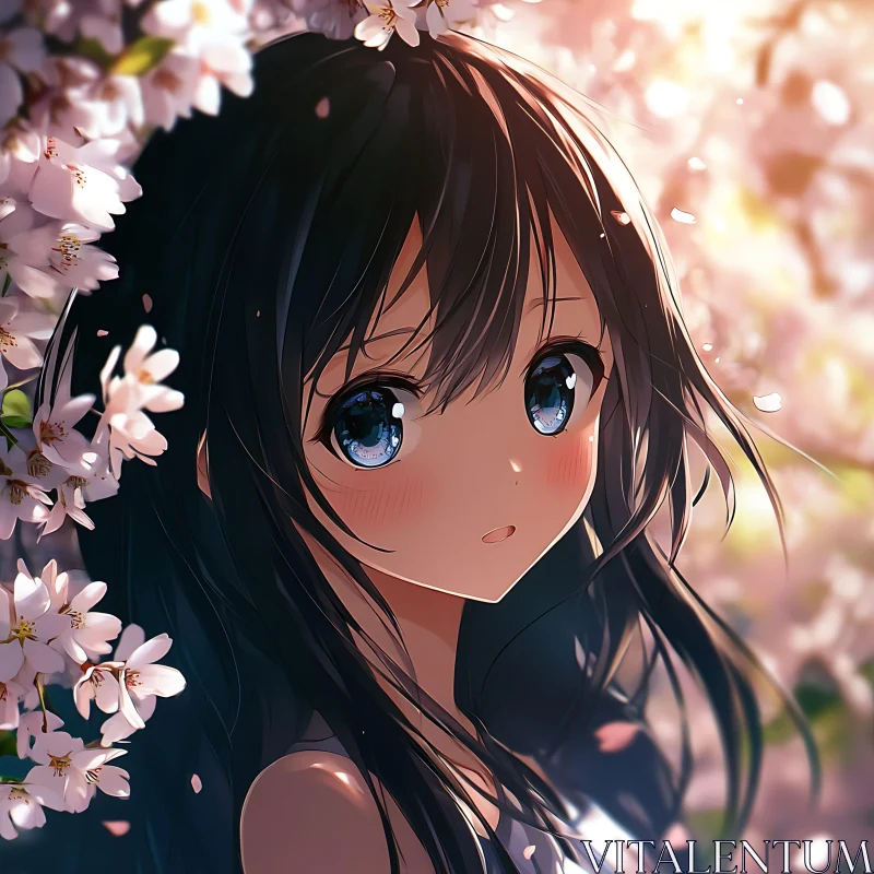 Whimsical Anime Portrait with Blooming Flowers AI Image