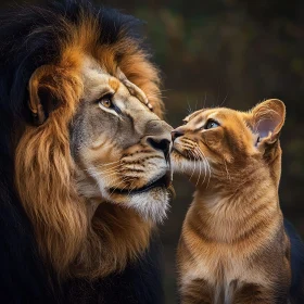 Loving Lion and Cub Portrait