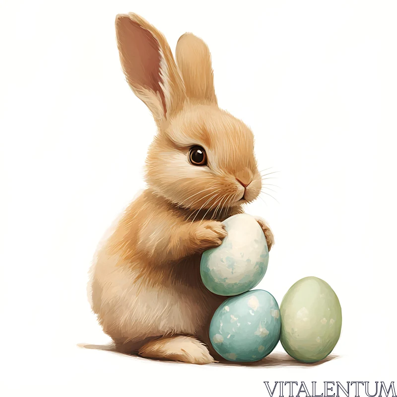 Cute Easter Bunny with Painted Eggs AI Image