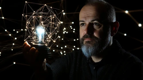 Man Holding Geometric Light Art Piece