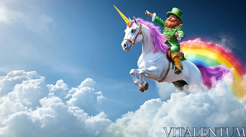 AI ART Magical Leprechaun Riding Unicorn