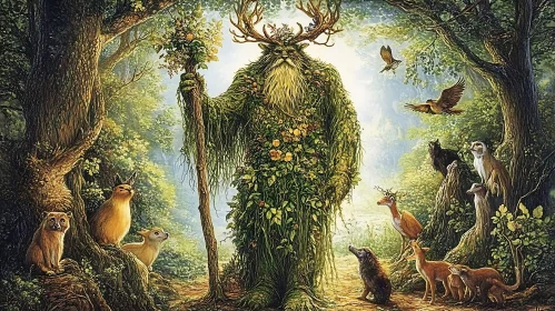 Enchanted Forest Guardian and Animal Companions