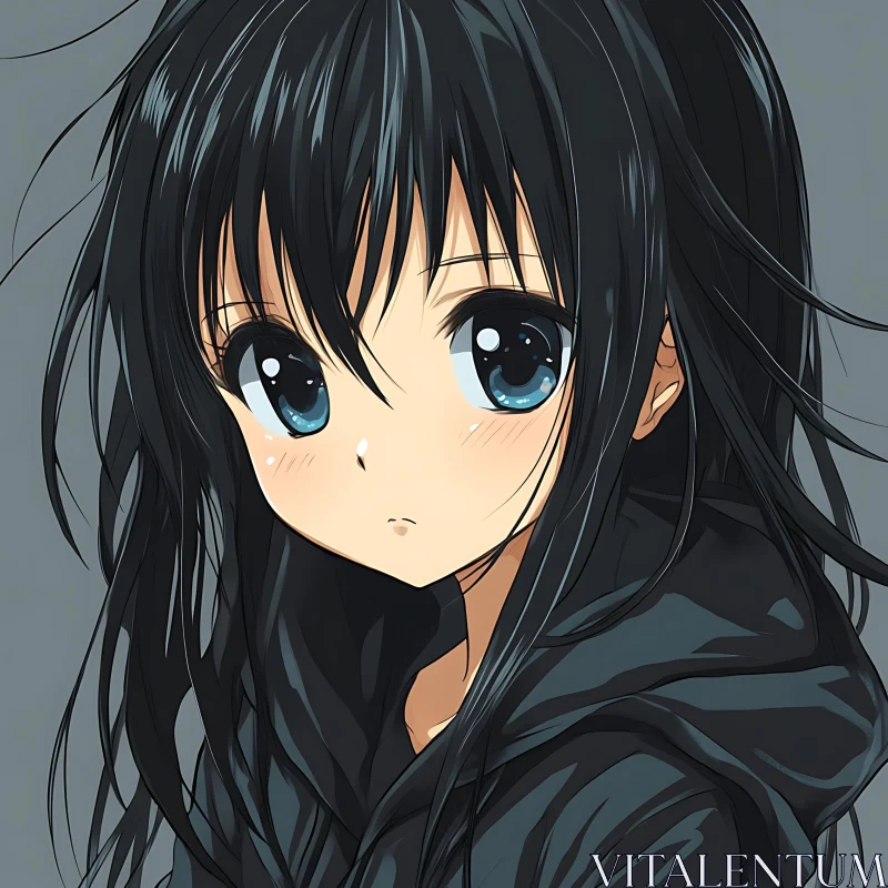 Anime Girl with Blue Eyes and Black Hair AI Image