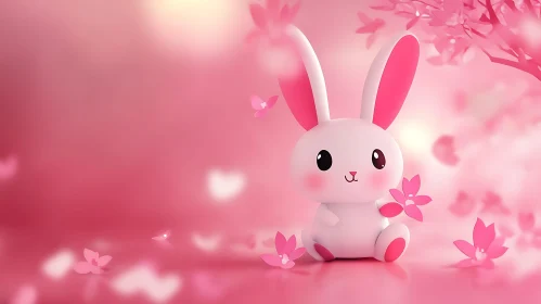 Cute Bunny in Pink Blossom Garden