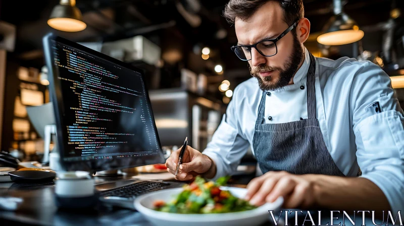 Culinary Coder: Chef at Computer AI Image