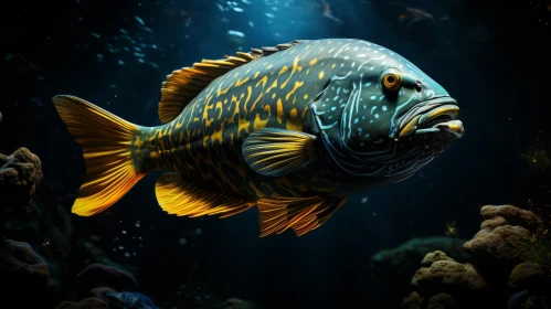 Detailed Fish Swimming in Dark Aquatic Scene