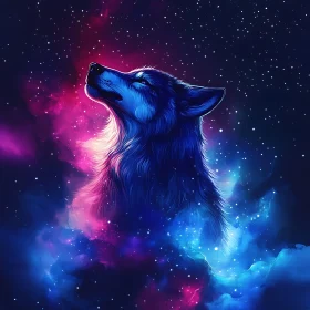 Cosmic Wolf in Starry Nebula