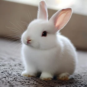 Fluffy White Rabbit on Carpet