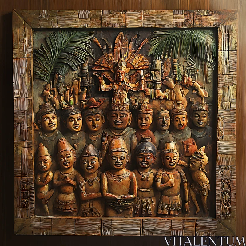 Ancient Carved Wooden Artwork AI Image