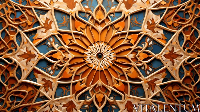 Intricate Wooden Art Piece with Vibrant Interplay of Light and Shadow AI Image