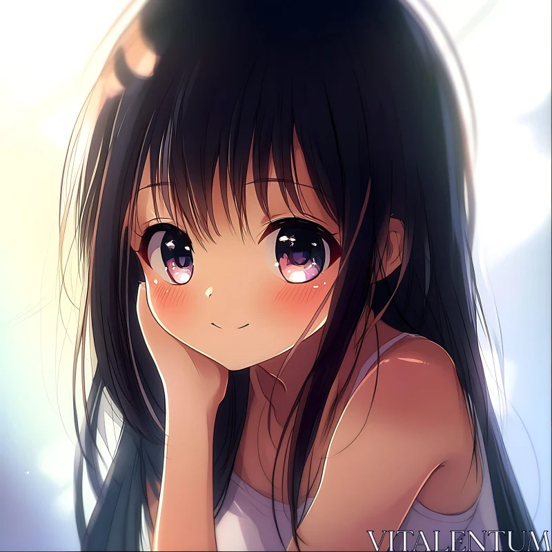 Adorable Anime Girl with Dark Hair and Soft Colors AI Image