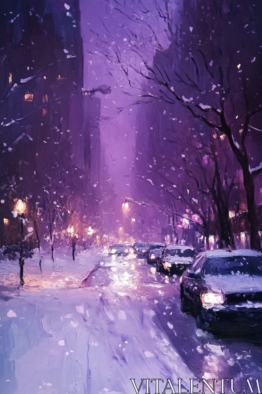 AI ART Winter Night Cityscape Painting