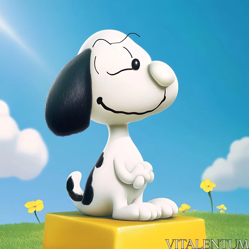 Cartoon Dog on Pedestal Under Blue Sky AI Image