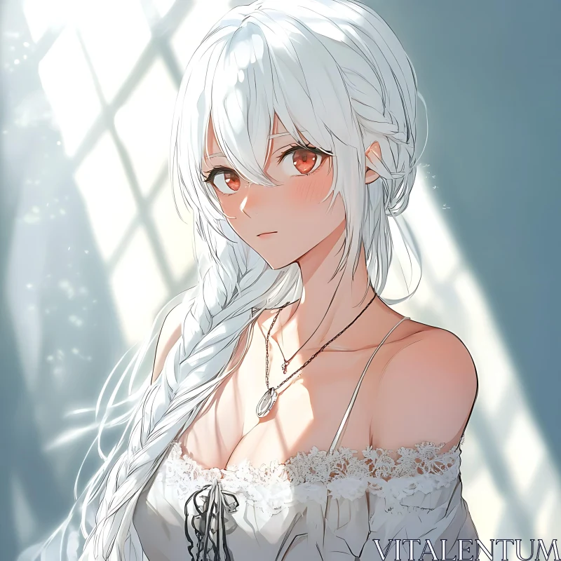 AI ART Serene Anime Girl with White Braided Hair