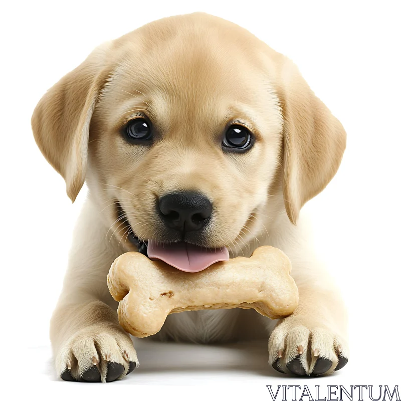 Cute Golden Puppy with Bone AI Image