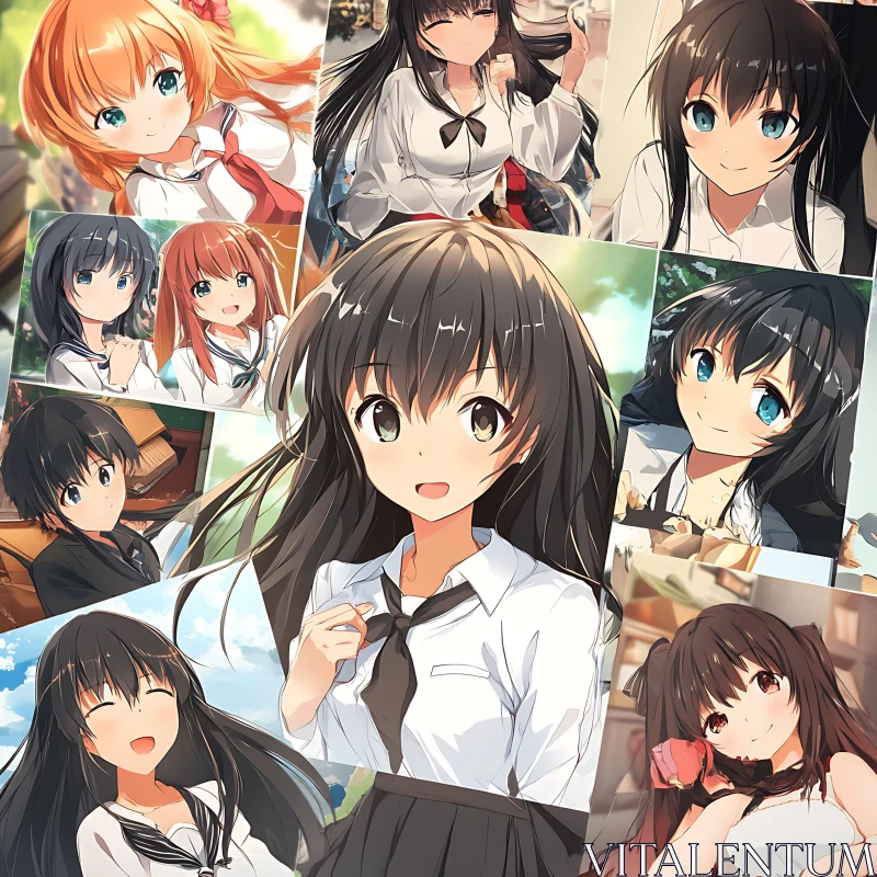 Anime Character School Uniform Collage AI Image