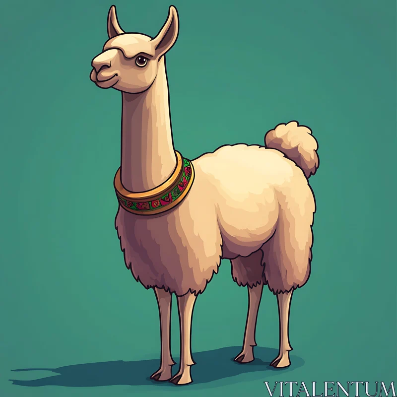 AI ART Stylized Llama Illustration on Teal Backdrop