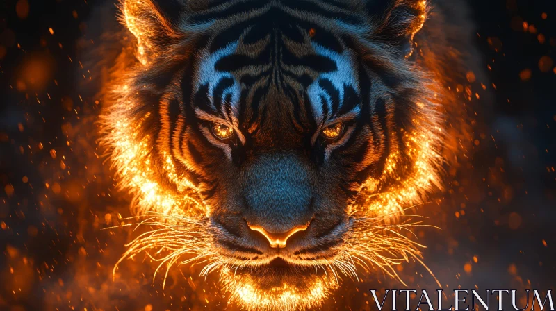 AI ART Glowing Tiger Face Close-up