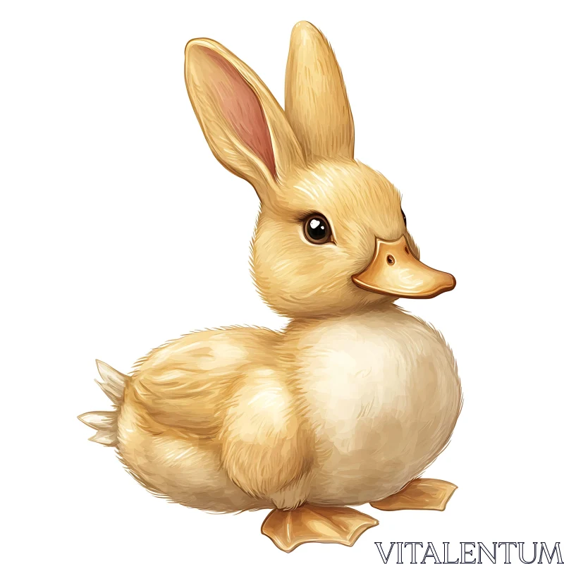 Whimsical Duckling with Bunny Ears Artwork AI Image