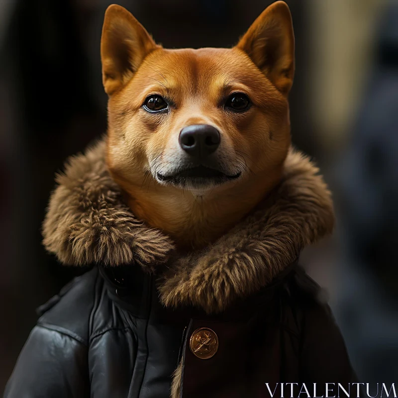 Chic Canine in Fur-Collared Jacket AI Image