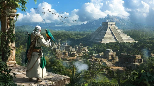 Lost World: Man and Parrot at Ruins