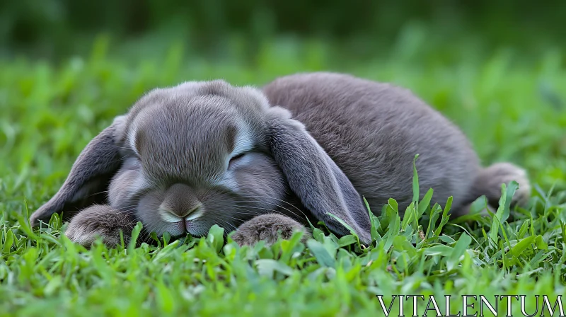 Restful Rabbit in Green Meadow AI Image