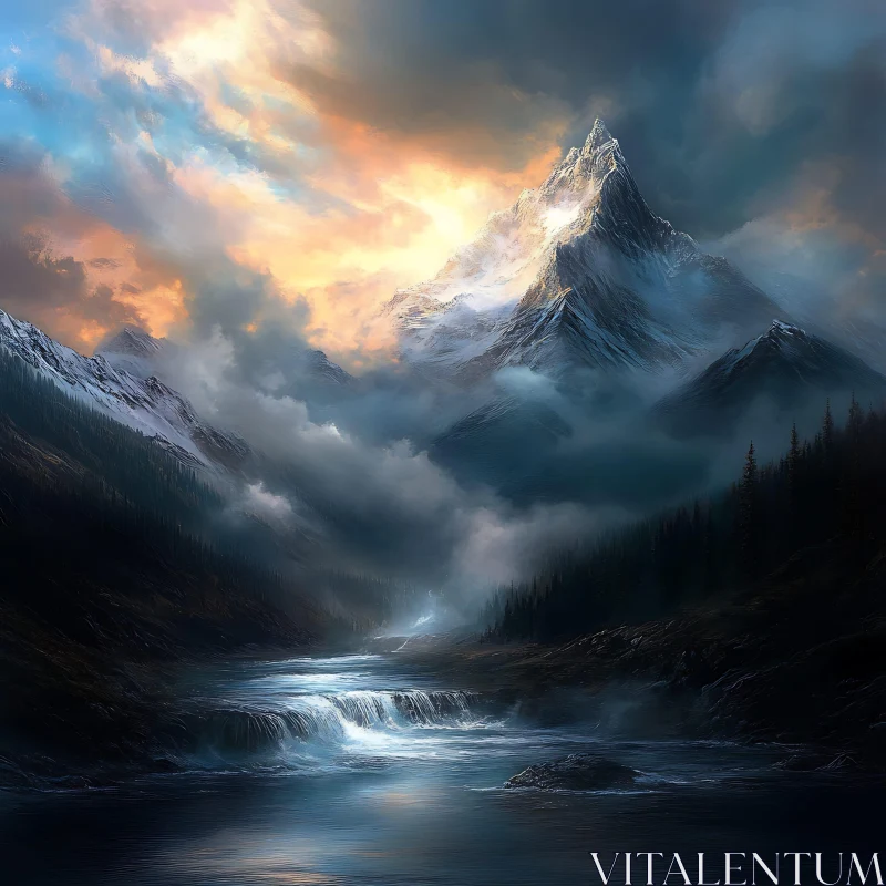 Serene Mountain Landscape at Twilight AI Image