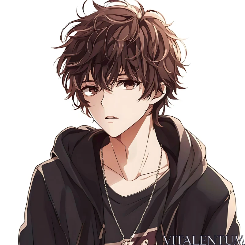 Youthful Anime Character in Hoodie AI Image