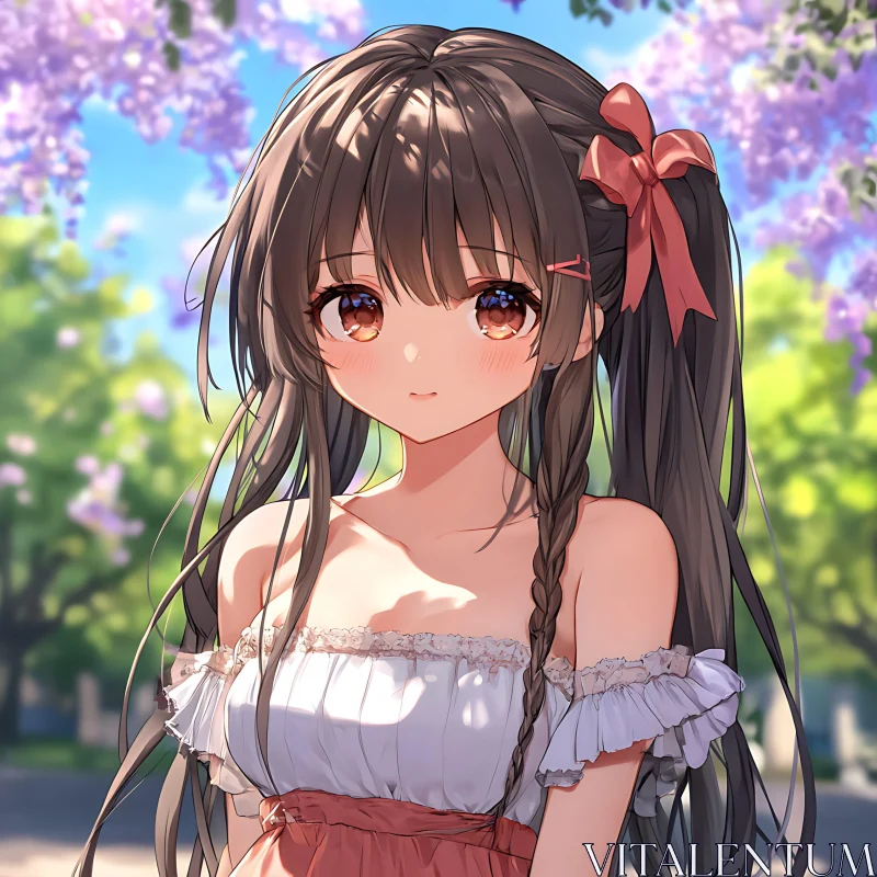 AI ART Anime Girl with Blossoms Background