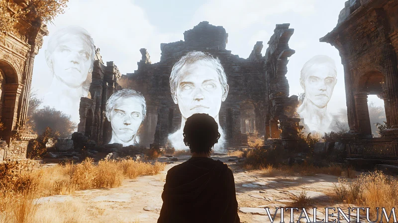 AI ART Colossal Faces in Ruins Art