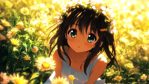 Anime Girl in Flower Field