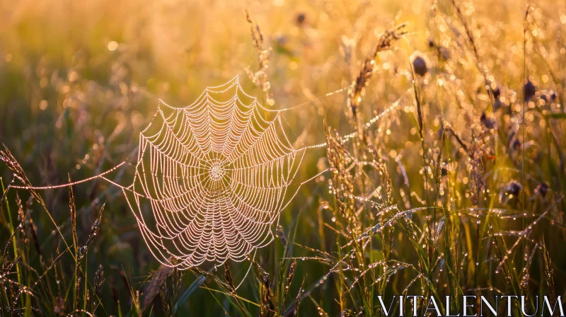 AI ART Glistening Web in a Sunlit Field