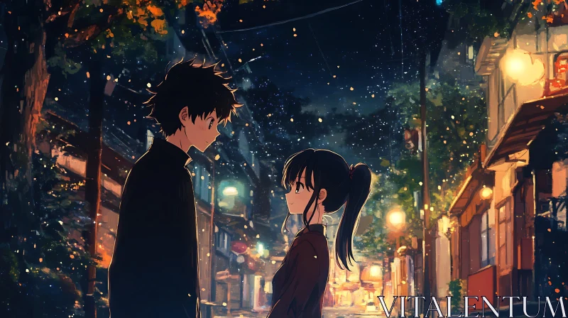 AI ART Anime Couple Under Streetlights