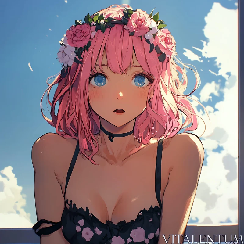 AI ART Serene Anime Girl Under Blue Sky