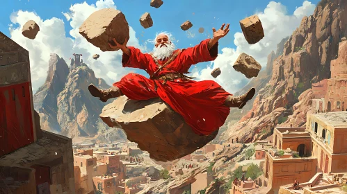 Floating Man in Red Robe Art