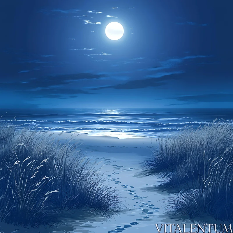 AI ART Ocean at Night Under Moonlight